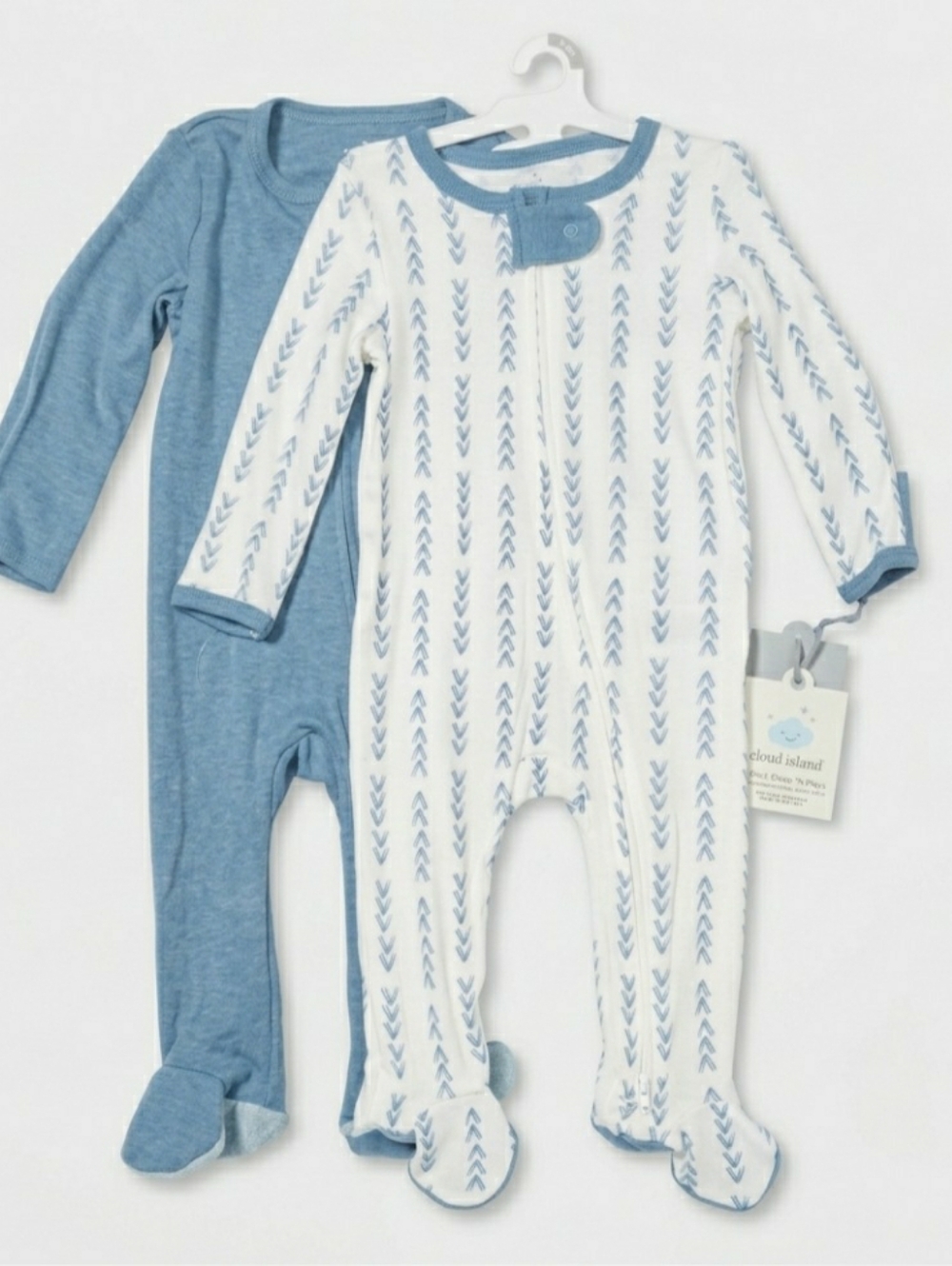 Cloud Island 3-6 month 2-Pack Blue Baby Footed Sleepers - Arrow Pattern. New